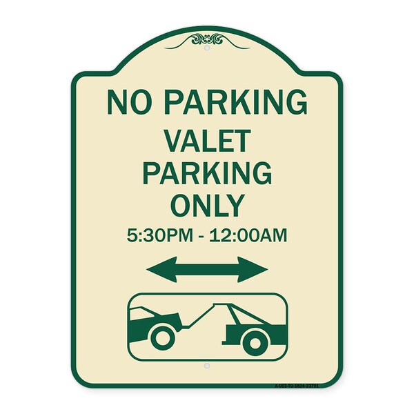 Signmission No Parking Valet Parking 5-30pm-12-00am Heavy-Gauge Aluminum Sign, 24" x 18", TG-1824-23791 A-DES-TG-1824-23791 - main